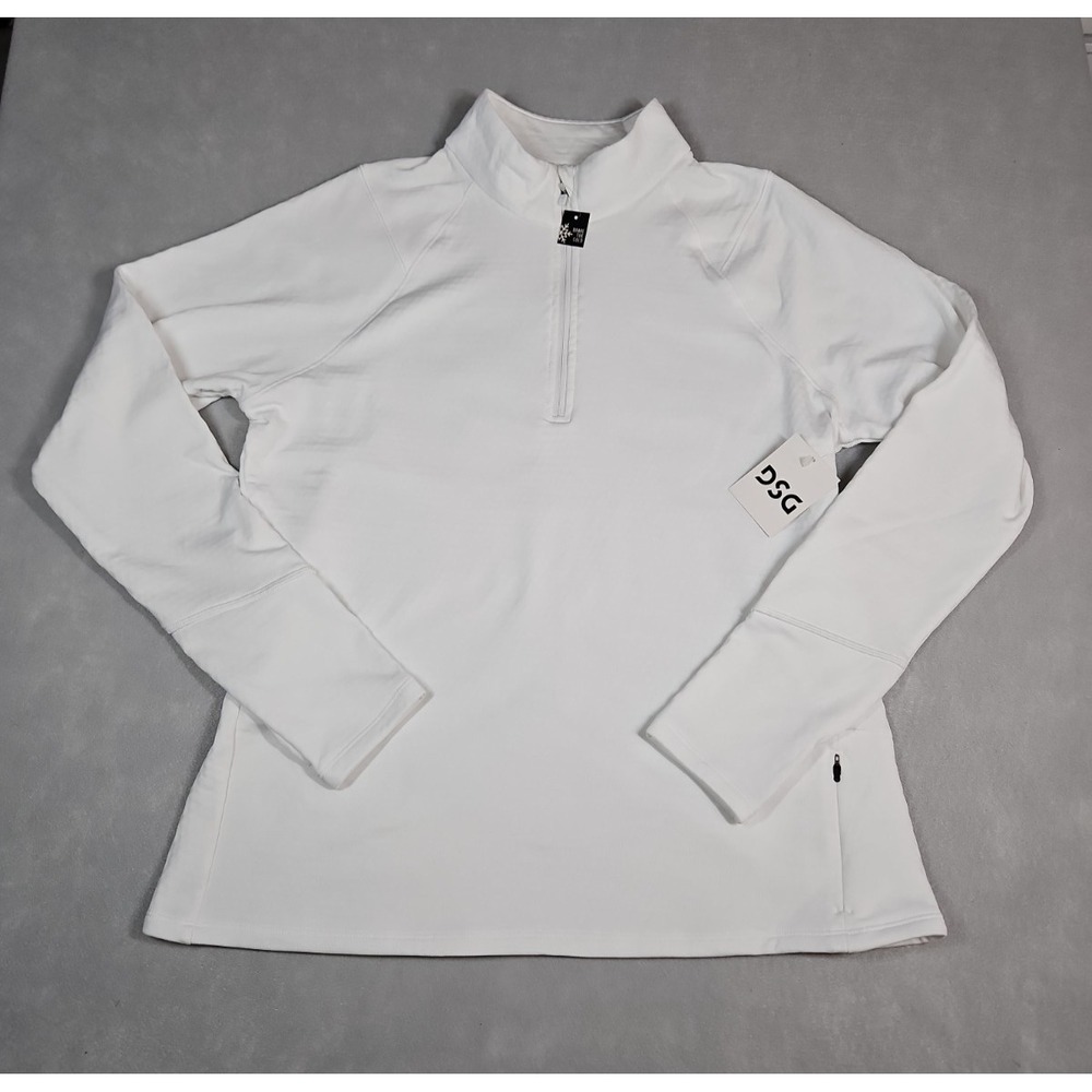 DSG Womens White 1/4 Zip Pullover Running Top Thumbholes Size XL NWT